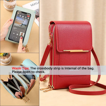Anti-Theft Leather Bag,Small Crossbody Cell Phone Purse Wallet for Women,RFID Block Phone Purse Crossbody with Shoulder Strap - color: Dark Red
