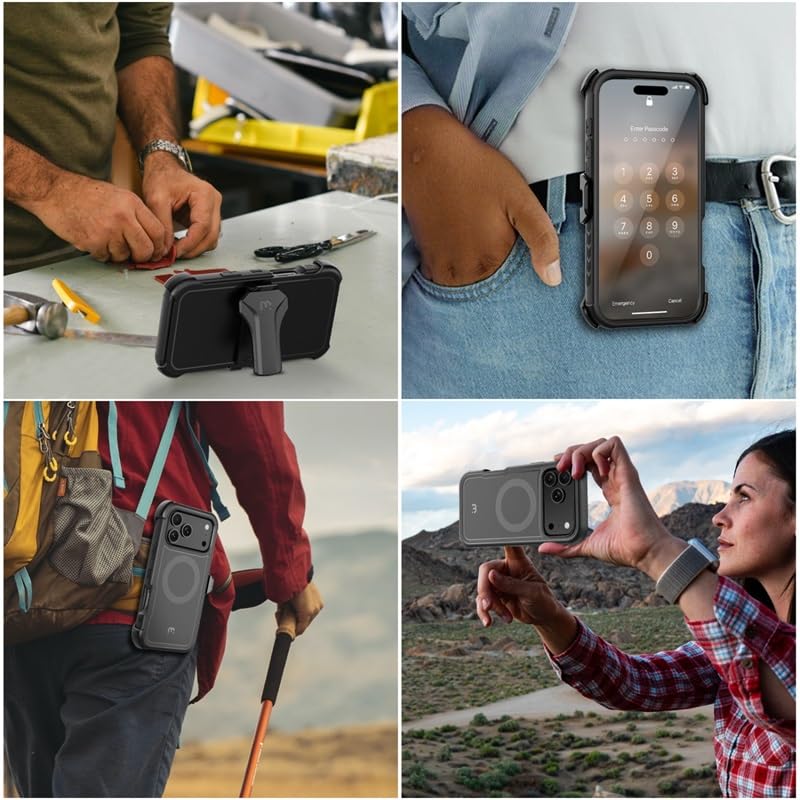 M MYBAT PRO for iPhone 17 Pro Case with Belt Clip Holster,[Compatible with Magsafe] w/Screen Protector,Anti-Drop,Shockproof,w 360°Rotating Kickstand,Heavy Duty Protection (Black) - color: Black