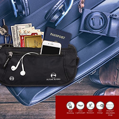 Alpine Rivers Money Belt for Travel - RFID Hidden Wallet, Onyx Black - color: Onyx Black