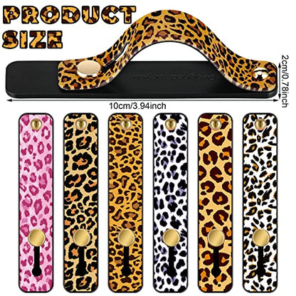 Weewooday 6 Pieces Phone Grip Holder Cell Phone Grip Strap Telescopic Finger Strap Stand Universal Finger Kickstand for Most Smartphones(Leopard Print)