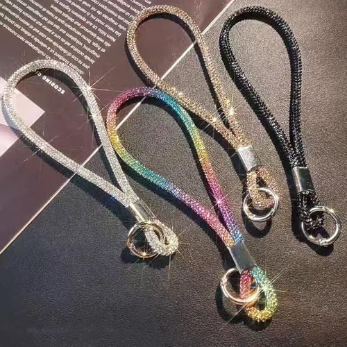 RUIYDZ 4pcs Luxury Diamond Phone Wrist Strap, Cell Phone Lanyards for Women, Short Phone Lanyard with Phone Tether Tab, Glitter Phone Strap Wrist Lanyard, Multicolor, Gold, Silver, Black