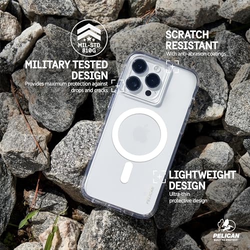 Pelican Ranger Series - iPhone 15 Pro Max Case 6.7" [Compatible with MagSafe] [Anti-Yellow] Magnetic Phone Case with Anti-Scratch Tech [12ft MIL-Grade Drop Protection] Cover for 15 Pro Max - Clear | Rugged Magnetic Phone Case w/12ft Military-Grade Drop Pr
