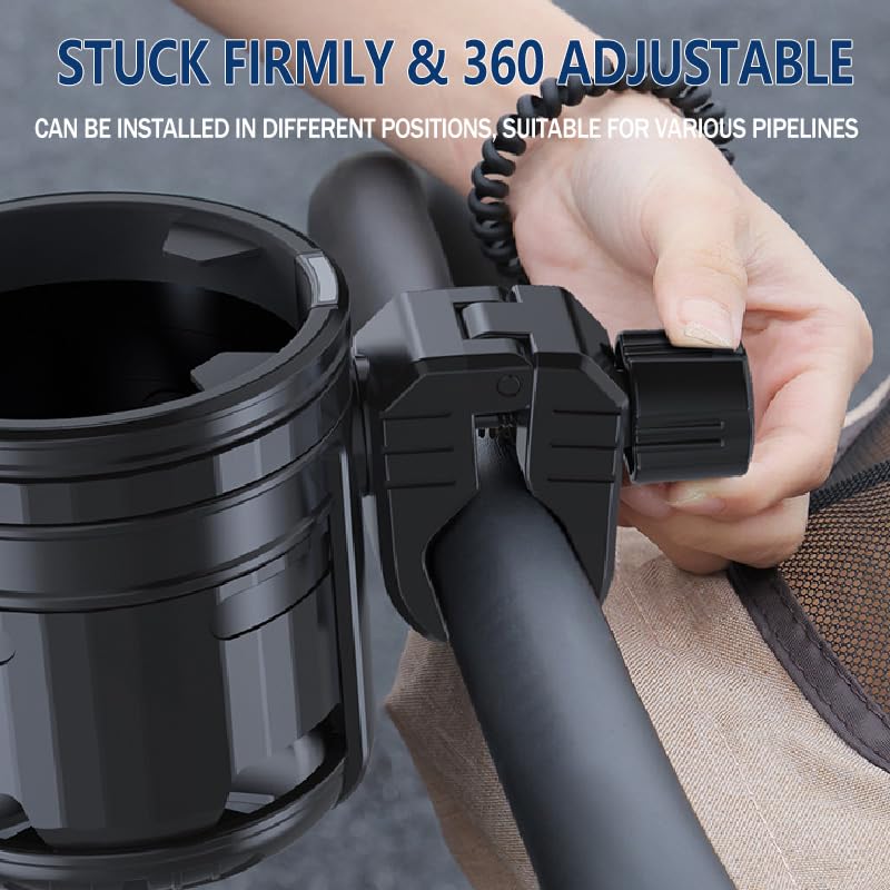 3-in-1 Stroller Cup Phone Holder, Multifunctional Stroller Cup Holder Attachment with 360° Adjustable Phone Mount, Cup Holder for Walker, Wheelchair, Strollers, Anti-Slip & Easy Install