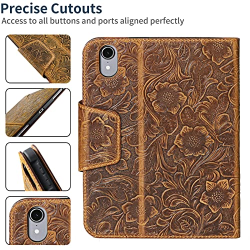 Gexmil Leather Case for iPad mini 7 A17 Pro/iPad mini 6 Gen 8.3 Inch - color: Brown+Buckle+Pencil Holder