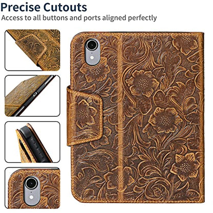 Gexmil Leather Case for iPad mini 7 A17 Pro/iPad mini 6 Gen 8.3 Inch - color: Brown+Buckle+Pencil Holder