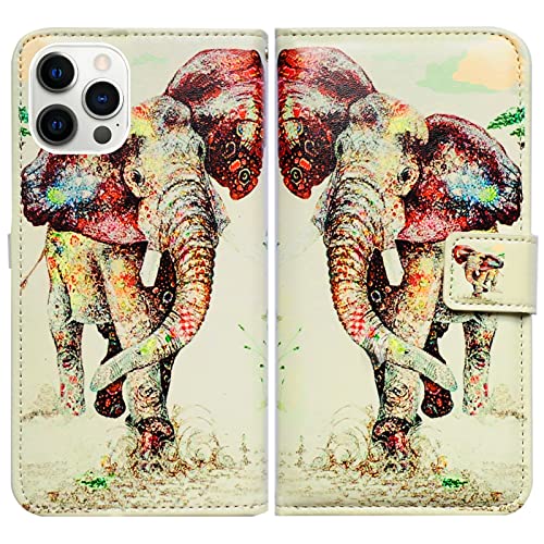 Bcov Case for iPhone 13 Pro, Elephant Pattern Leather Flip Phone Case Wallet Cover with Card Slot Holder Kickstand for iPhone 13 Pro - color: Colorful Elephant Pattern