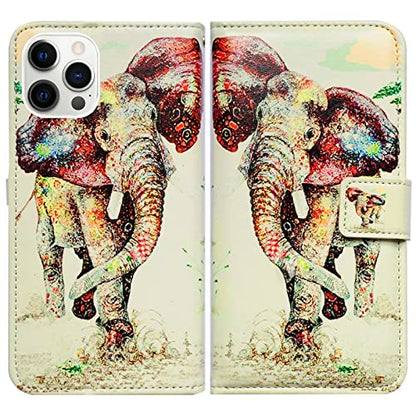 Bcov Case for iPhone 13 Pro, Elephant Pattern Leather Flip Phone Case Wallet Cover with Card Slot Holder Kickstand for iPhone 13 Pro - color: Colorful Elephant Pattern