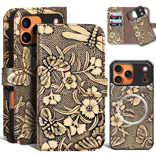 Genuine Leather Wallet Case for iPhone 17 Pro 6.3'' White | 2-in-1 Magnetic Detachable, Flip Folio Cover, Card Slots, RFID Blocking, Shockproof Protection - color: White, size: 17 Pro 6.3‘’