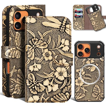 Genuine Leather Wallet Case for iPhone 17 Pro 6.3'' White | 2-in-1 Magnetic Detachable, Flip Folio Cover, Card Slots, RFID Blocking, Shockproof Protection - color: White, size: 17 Pro 6.3‘’