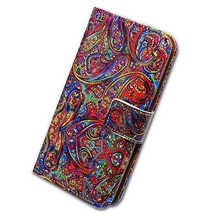 Bcov Case for iPhone 14 Pro, Bright Paisley Pattern Leather Flip Phone Case Wallet Cover with Card Slot Holder Kickstand for iPhone 14 Pro - color: Bright Paisley Pattern