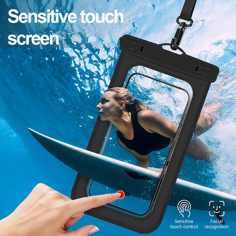 Floating Waterproof Phone Pouch Up to 7.2", Snorkeling Dry Bag with Lanyard, Protector Case for iPhone16 15 14 13 12 11 Pro Max Plus XR, Underwater Sensitivity Touch and Clarity Photography, Black - color: Black