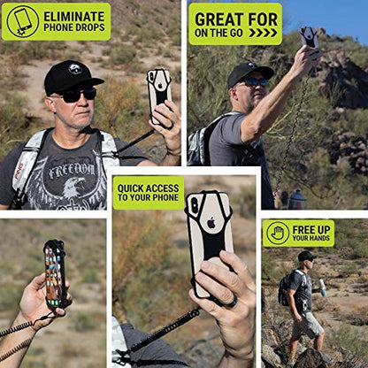 Rugged Phone Lanyard with Coiled Strap and Carabiner – Anti-Theft Cell Phone Tether for Hiking, Travel, Outdoor Use – Universal Phone Strap with Tether Tab, No Adhesive Needed