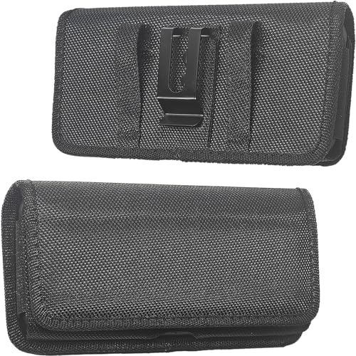 DpS Cell Phone Holster for iPhone 16/15/14/13/12 Pro Max & Plus,Galaxy S24/23/22 +Plus&FE,with RFID,with Belt Clip, Rugged Nylon Carrying Pouch w Card Holder,(Fits Otterbox Cover on),Black (Large) - size: Large