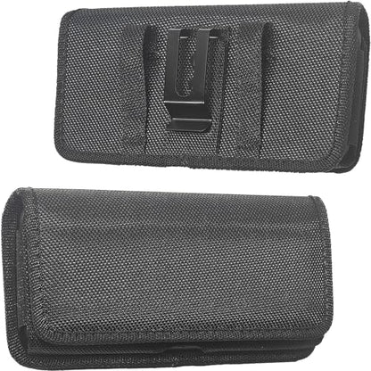 DpS Holster for iPhone 16e 16 15 14 13 12 & Pro Models, Galaxy S25, S24, S23, S22- Phone Belt Holder Case with Clip, Rugged Nylon Carrying Pouch w Card Holder (Fits Otterbox Cover on),Black (Medium) - size: Medium