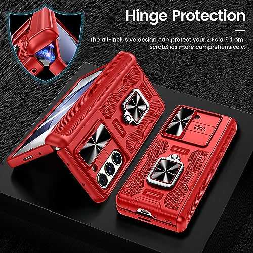 VEGO for Samsung Z Fold 5 Case with Belt Clip Holster and Kickstand - color: A-Red, size: Galaxy Z Fold 5