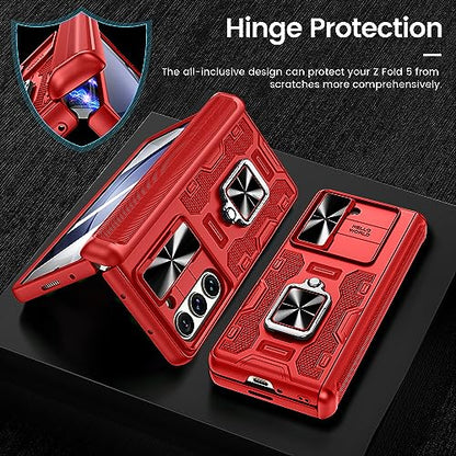 VEGO for Samsung Z Fold 5 Case with Belt Clip Holster and Kickstand - color: A-Red, size: Galaxy Z Fold 5
