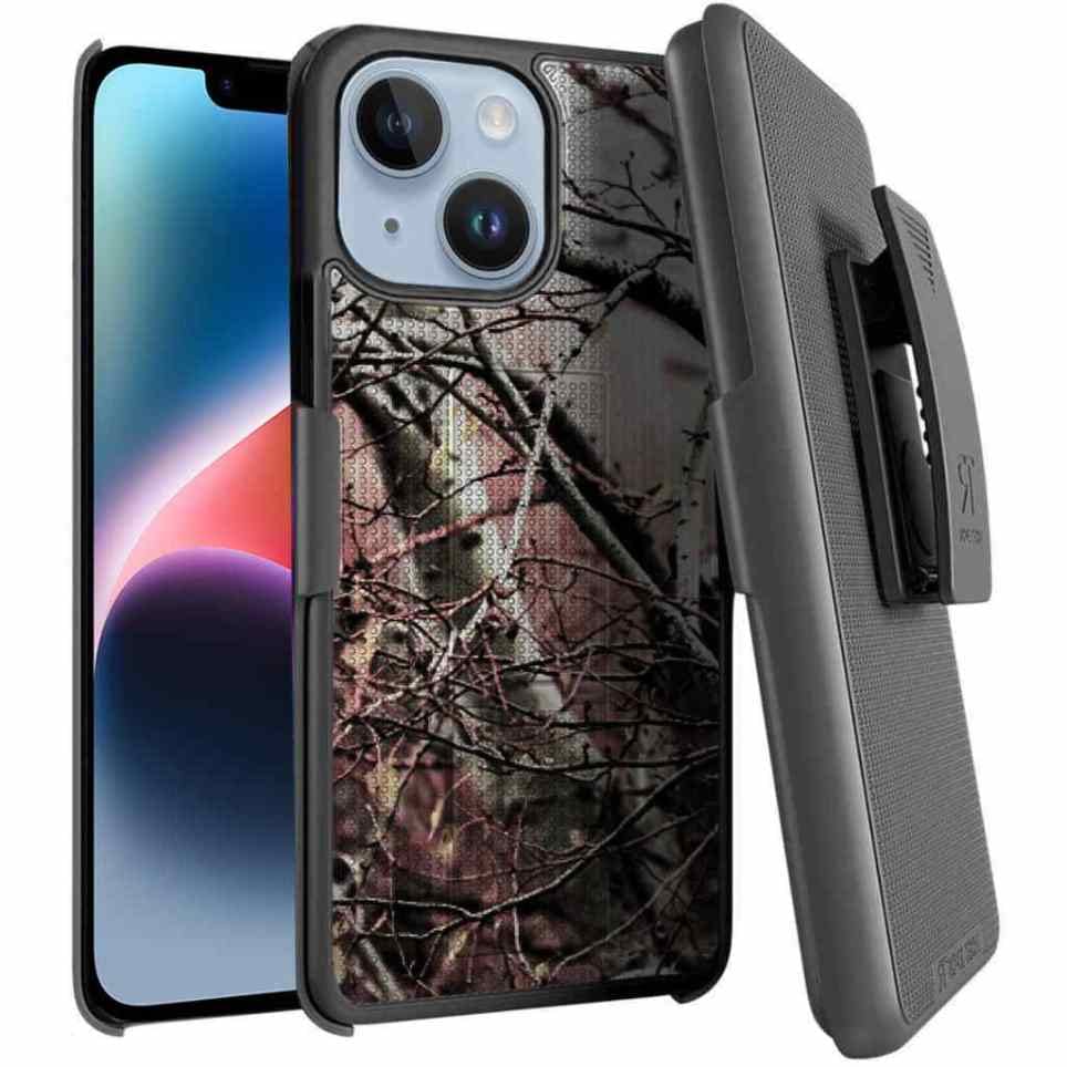Designed for iPhone 14 Case with Belt Clip Holster - Kickstand Cover Phone Case - Camo Tree (Dots) - color: Camo Tree, style: iPhone 14