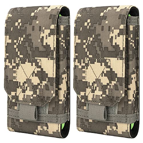 Tactical Molle Phone Holster Pouch, Universal Belt Waist Bag for iPhone 17 Pro Max/17 Pro/17/16 Pro Max/15 Pro Max/14 Pro Max/13/12, Samsung S25 Ultra/S24/S23, Size L - color: Gray Camo(2 Pack)