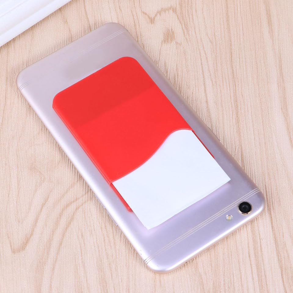 jojofuny 3Pcs Adhesive Mobile Phone Card Holder Stick on Back Cover Phone Wallet for Id Credit Cards Cash Organizer 3.42X2.08In - color: Red
