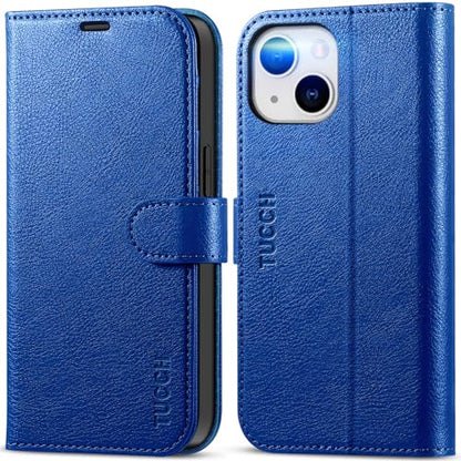 TUCCH Wallet Case for iPhone 14 (6.1") 2022, 4 Card Slots, Klein Blue | RFID Blocking, Viewing Stand, Shockproof TPU Shell, PU Leather, Magnetic Closure, Protective Folio Flip Cover - color: Klein Blue