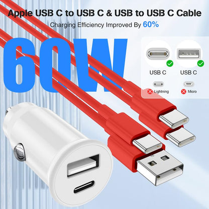 40W USB C Car Charger, Dual Port USB-C & USB-A Car Fast Charging Adapter - color: Red, size: 3ft
