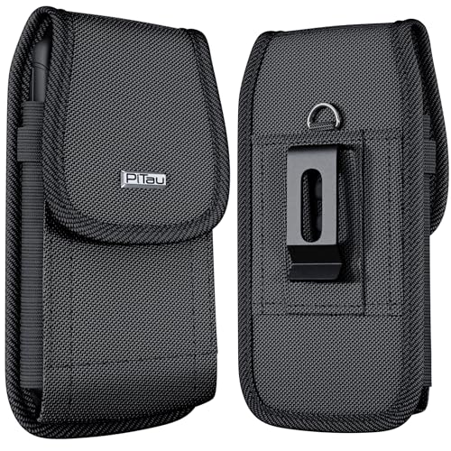 PiTau Nylon Holster for Large iPhone Plus, Pro Max Models 17 16 15 14 13 12 11 Xs, Samsung Galaxy Plus S25+ S24+ S23+ S22+, Cell Phone Belt Holder Case with Clip, Pouch Fits Protective Cover, Black - size: Large