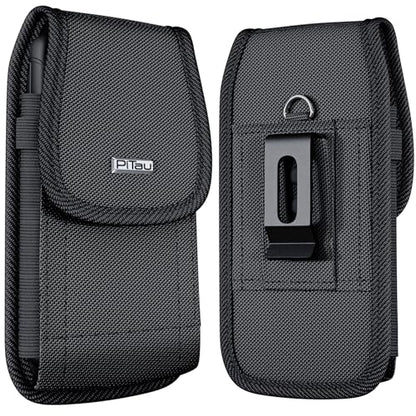 PiTau Nylon Holster for Large iPhone Plus, Pro Max Models 17 16 15 14 13 12 11 Xs, Samsung Galaxy Plus S25+ S24+ S23+ S22+, Cell Phone Belt Holder Case with Clip, Pouch Fits Protective Cover, Black - size: Large
