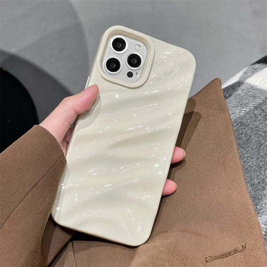 QLTYPRI Compatible with iPhone 12 Pro Max Case, Cute Wave Water Ripple Pattern Case for Girls Women, Slim Satin Glossy Soft Silicone TPU Bumper Shockproof Protective Phone Cover - Beige - color: Beige, size: iPhone 12 Pro Max