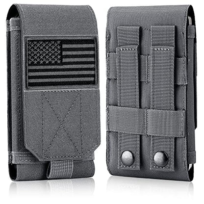 Tactical Molle Phone Cover Case, Heavy Duty Loop Belt Holster Pouch with Flag Patch for iPhone 17 Pro Max/Air/17 Pro/17/16 Pro Max/15 Pro Max/14 Pro Max/13 Pro Max, for Galaxy S26 Ultra - color: Gray