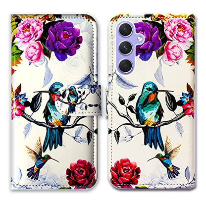 Bcov Case for Galaxy A54, Hummingbird in Flowers Bird Leather Flip Phone Case Wallet Cover with Card Slot Holder Kickstand for Samsung Galaxy A54 5G - color: Hummingbird In Flowers