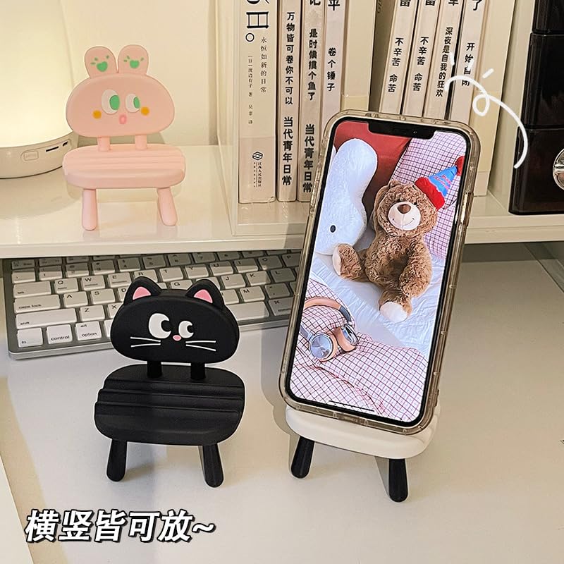 Super Cute Funny Face Animal Chair Cell Phone Stand, Adjustable Mobile Phone Support‌ Holder‌ Cellphone Mount‌ for Desk, Compatible with Phone 17 16 15 14 13, Smartphone, Pad, Tablet -Black Cat - color: Black Cat