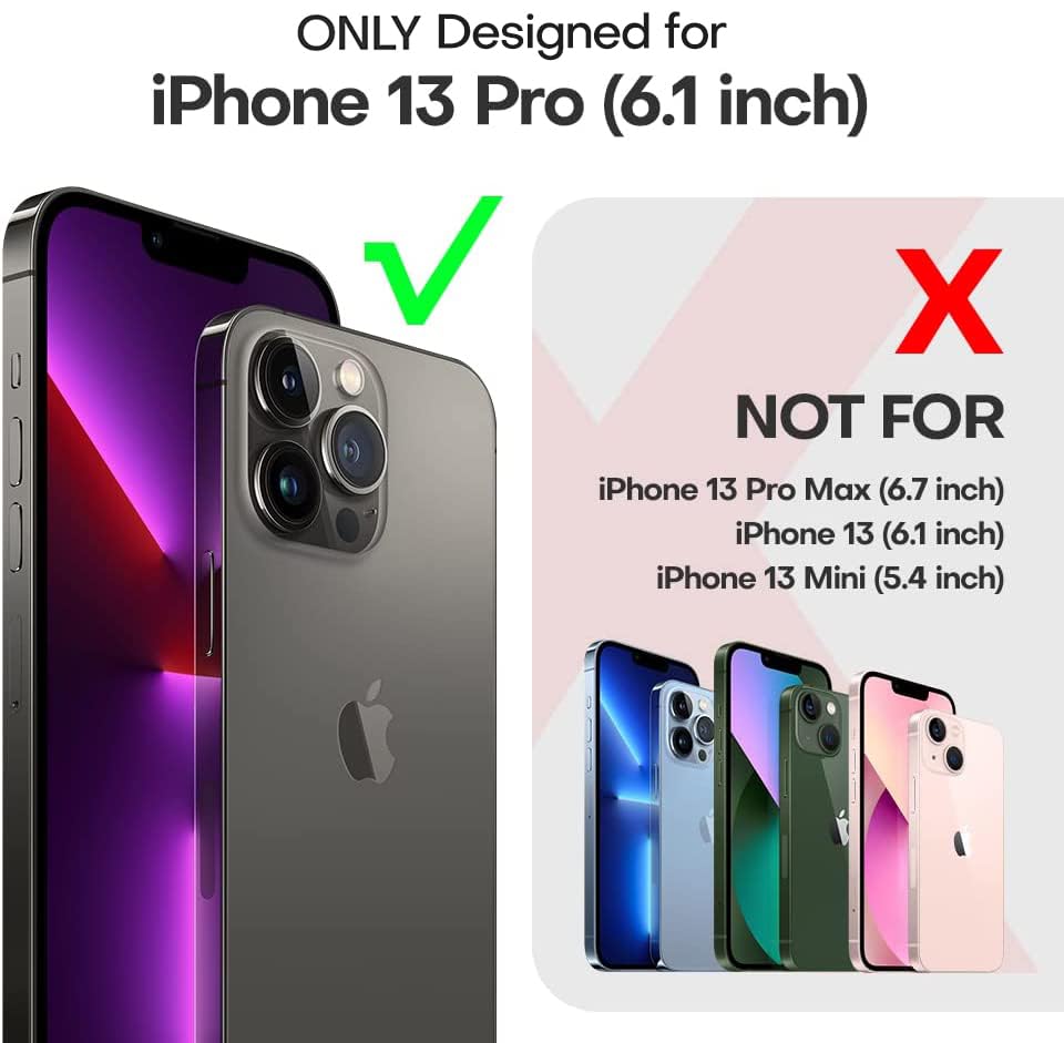 TAURI 5 in 1 for iPhone 13 Pro Case Black, [Not-Yellowing] [Military Grade Protection] Slim Shockproof Phone Lanyard Case for iPhone 13 Pro, 6.1 inch - color: E-Black