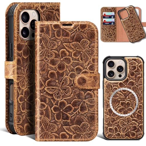 Genuine Leather Wallet Case for iPhone 15 Pro Max 6.7'', Brown | Magnetic Detachable, 2-in-1 Flip Folio, RFID Blocking, Wireless Charging - color: Brown, size: 15 Pro Max 6.7‘’
