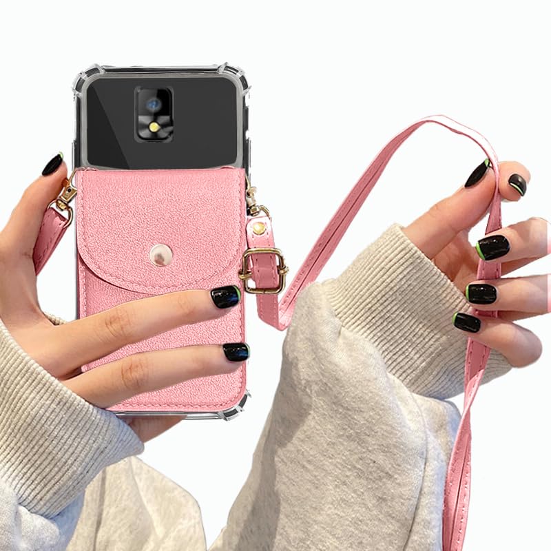 Back Wallet Case with Detachable Lanyard for Hot Pepper Tepin, Crossbody Necklace Strap & Wrist Strip HotPepper Tepin Phone Cover for Girls Women | Faux Leather Shockproof Stylish - Pink - color: Pink