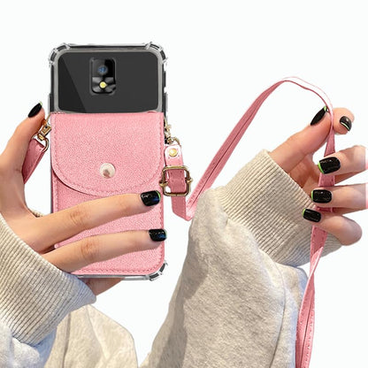 Back Wallet Case with Detachable Lanyard for Hot Pepper Tepin, Crossbody Necklace Strap & Wrist Strip HotPepper Tepin Phone Cover for Girls Women | Faux Leather Shockproof Stylish - Pink - color: Pink
