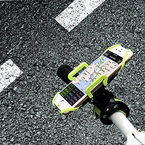 Bike Phone Mount, Motorcycle Mountain Bike Handlebar Bicycle Golf Cart Stroller Cell Phone Holder with Rubber Strap 360 Degrees Rotate for iPhone X 8 7 6 6s Plus Samsung (Green) - color: Green
