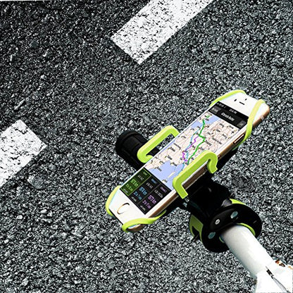 Bike Phone Mount, Motorcycle Mountain Bike Handlebar Bicycle Golf Cart Stroller Cell Phone Holder with Rubber Strap 360 Degrees Rotate for iPhone X 8 7 6 6s Plus Samsung (Green) - color: Green