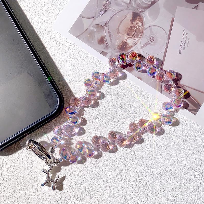 2 pcs Phone Wrist Strap Crystal Phone Charm Chain Keychain Beaded Cellphone Lanyard Detachable with 3 Tether Tab Hands-Free Wristlet Bracelet Wrist Grip for Women Girls Universal for iPhone White Pink - color: Crystal Set