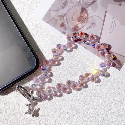 2 pcs Phone Wrist Strap Crystal Phone Charm Chain Keychain Beaded Cellphone Lanyard Detachable with 3 Tether Tab Hands-Free Wristlet Bracelet Wrist Grip for Women Girls Universal for iPhone White Pink - color: Crystal Set