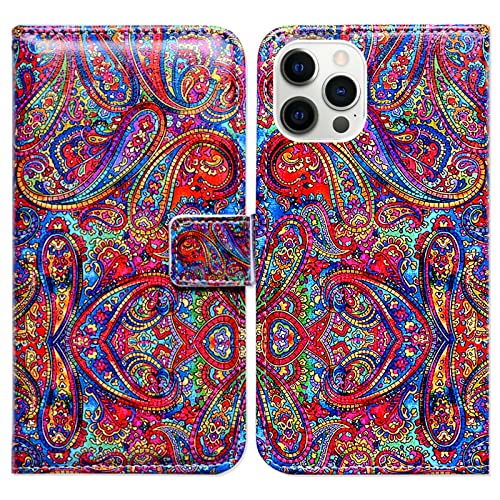 Bcov Case for iPhone 14 Pro, Bright Paisley Pattern Leather Flip Phone Case Wallet Cover with Card Slot Holder Kickstand for iPhone 14 Pro - color: Bright Paisley Pattern