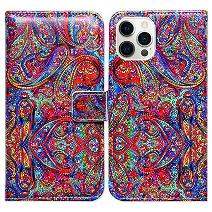 Bcov Case for iPhone 14 Pro, Bright Paisley Pattern Leather Flip Phone Case Wallet Cover with Card Slot Holder Kickstand for iPhone 14 Pro - color: Bright Paisley Pattern