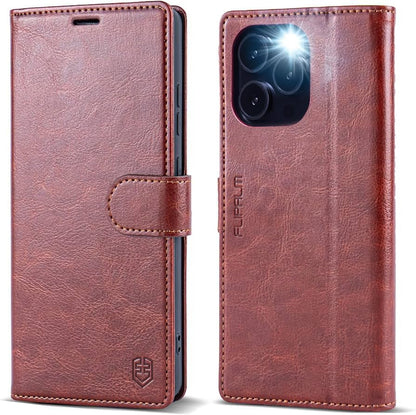 FLIPALM Card Holder Wallet Case for iPhone 15 Pro Max 6.7", Brown | RFID Blocking, PU Leather Folio Flip, Kickstand, Protective Shockproof Cover - color: Brown, size: iPhone 15 Pro Max - 6.7"