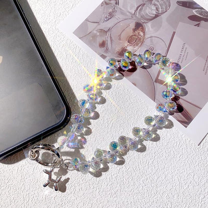 2 pcs Phone Wrist Strap Crystal Phone Charm Chain Keychain Beaded Cellphone Lanyard Detachable with 3 Tether Tab Hands-Free Wristlet Bracelet Wrist Grip for Women Girls Universal for iPhone White Pink - color: Crystal Set